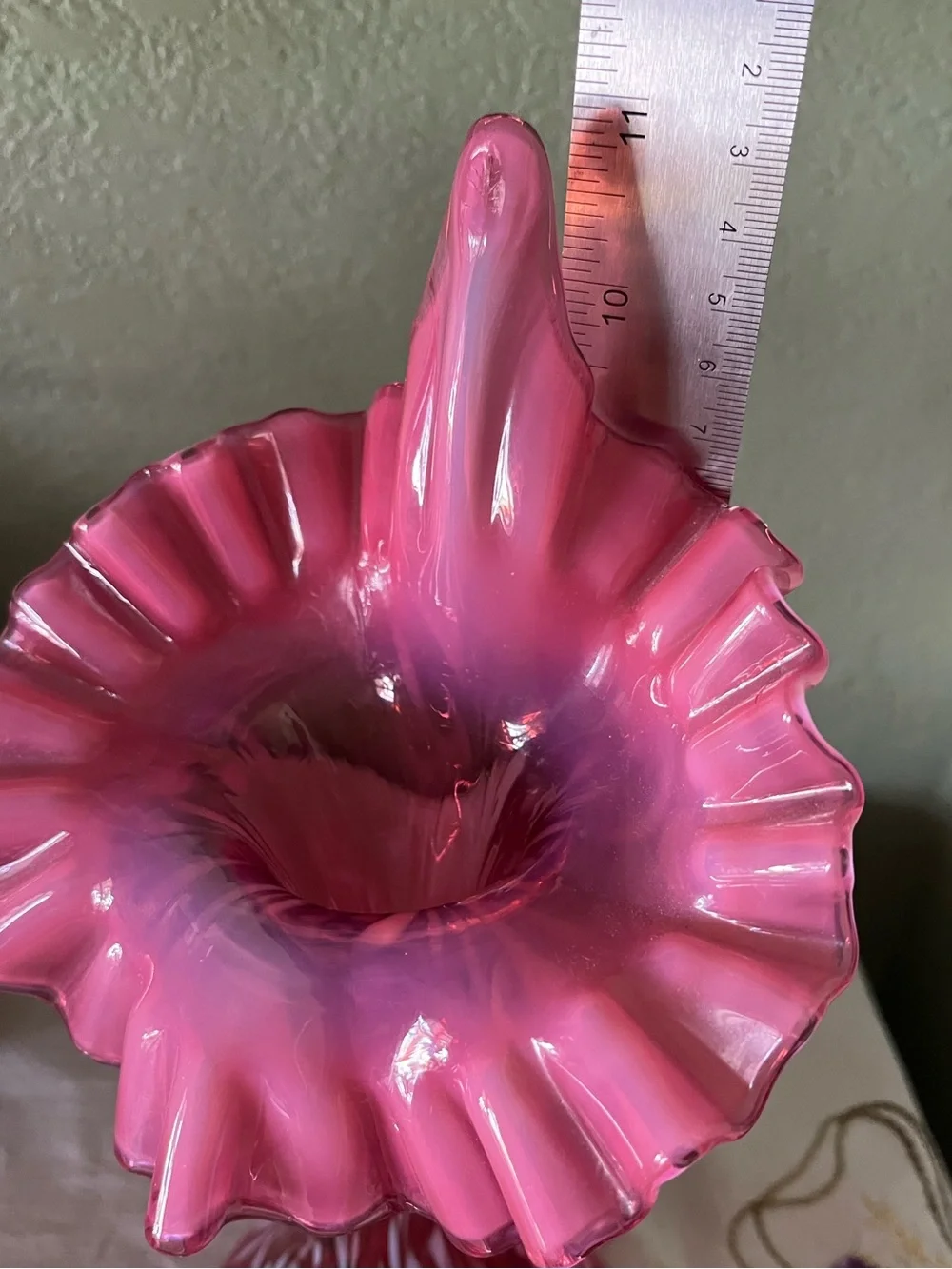 Fenton Cranberry Opalescent Daisy & Fern Jack in the Pulpit Vase